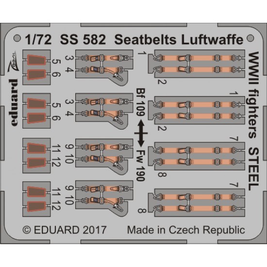 1/72 WWII Luftwaffe Fighters Seatbelts (Steel, 1 Photo-Etched Sheet)