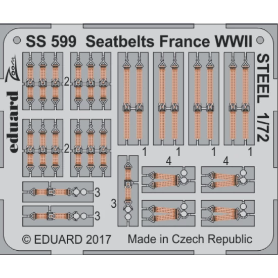 1/72 WWII France Seatbelts (Steel, 1 Photo-Etched Sheet)