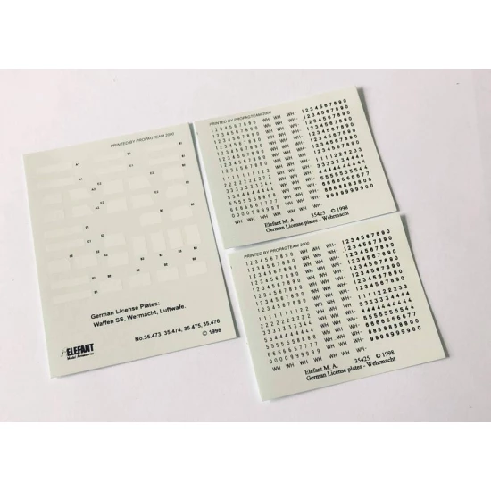 Decals for 1/35 German Wehrmacht License Plates without Frames