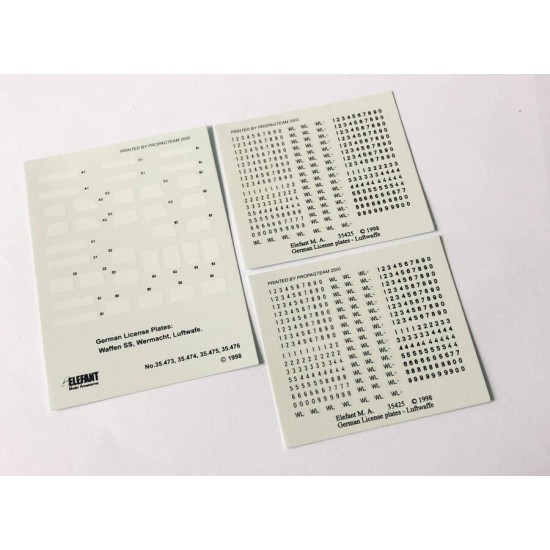 Decals for 1/35 German Luftwaffe License Plates without Frames