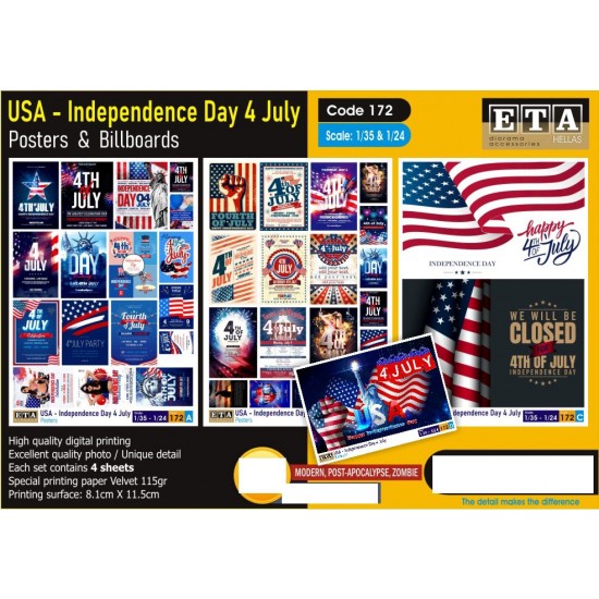 1/35, 1/24 US Independence Day 4 July Posters & Billboards (4 sheets)