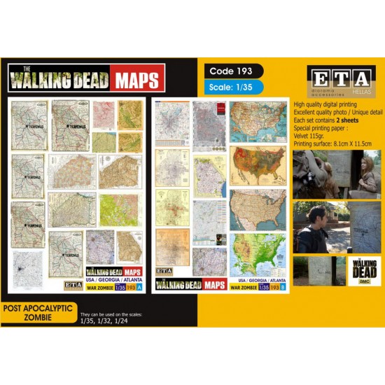 1/35, 1/32, 1/24 Post Apocalyptic Zombie - The Walking Dead Maps (2 sheets)