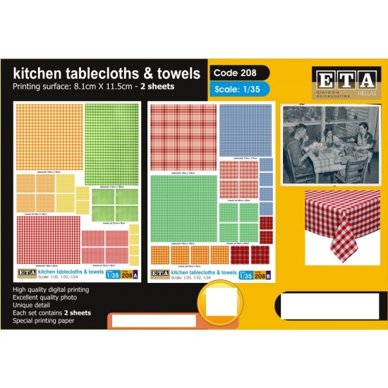 1/35 WWII/Modern Kitchen Tablecloths & Towels (2 sheets)