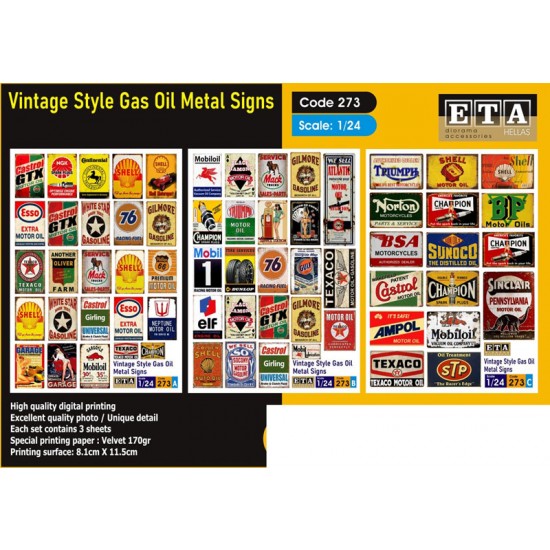 1/24 Vintage Style Gas Oil Metal Signs
