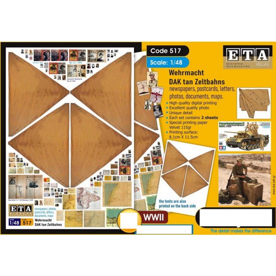 1/48 WWII Wehrmacht DAK Tan Zeltbahns (2 sheets)