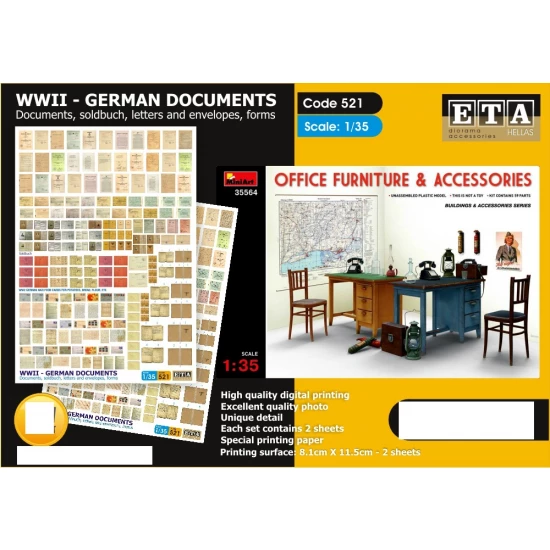 1/35 WWII German Documents, Soldbuch, Letters & Envelopes (2 sheets)