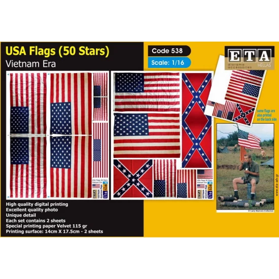 1/16 WWII Vietnam War US Flags (2 sheets)