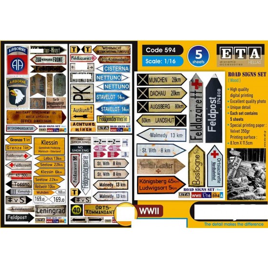 1/16 WWII Wood Road Signs (5 paper sheets)