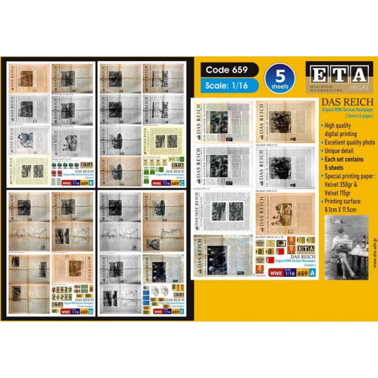 1/16 WWII WWII Original German Newspapers Das Reich (5 sheets)