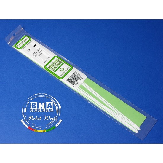 White Styrene Strip 0.25mm x 1.5mm (.01"x.06") 10pcs Length: 35cm (14")