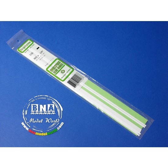 White Styrene Strip 0.38mm x 3.2mm (.015"x.125") 10pcs Length: 35cm (14")