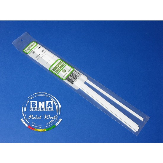 White Styrene Strip 0.75mm x 3.2mm (.03"x.125") 10pcs Length: 35cm (14")