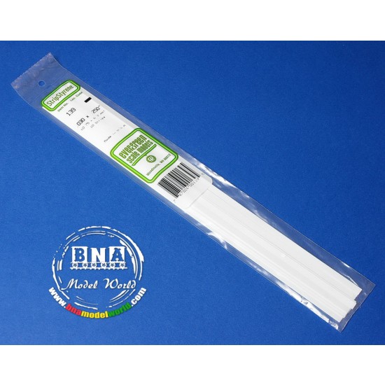 White Styrene Strip 0.75mm x 6.3mm (.03"x.25") 10pcs Length: 35cm (14")