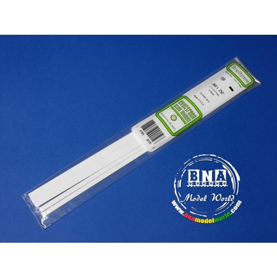 White Styrene Strip 1.5mm x 6.3mm (.06"x.25") 8pcs Length: 35cm (14")
