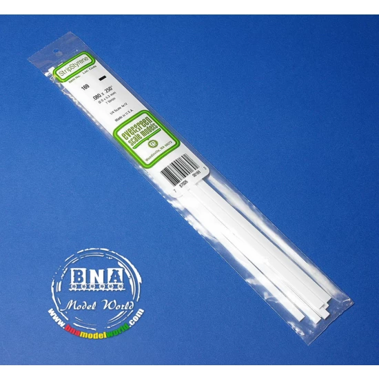 White Styrene Strip 2.0mm x 6.3mm (.08"x.25") 7pcs Length: 35cm (14")