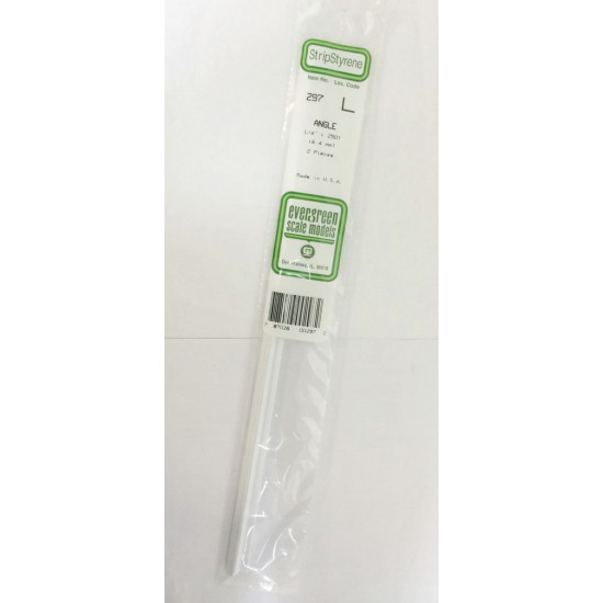 White Styrene Angle 6.4mm/.250" 2pcs Length: 35cm (14")