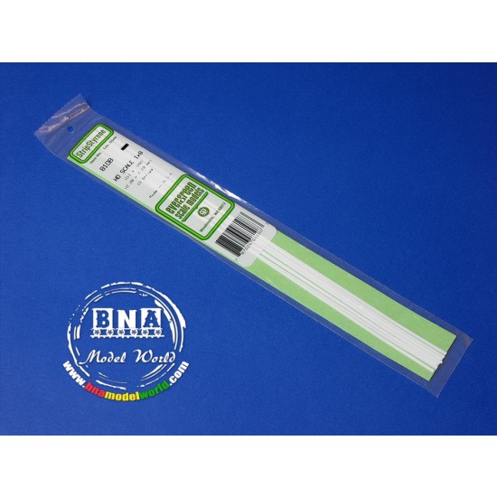 Styrene HO Scale Strips (Size: 0.3mm x 2.3mm; Scale: 1 x 8) Length: 35cm 10pcs
