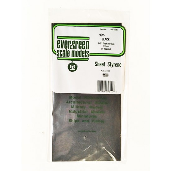 Evergreen Black Styrene Sheet (Size 6" x 12"; Thickness .04"/1.0mm