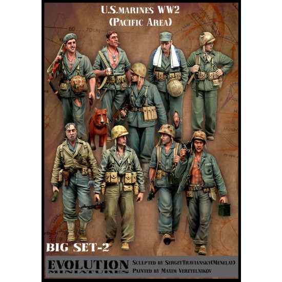 1/35 WWII US Marines Pacific Ocean set (9 Figures + 1 Dog)