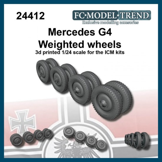 1/24 Mercedes G4 Weighted Gelande Wheels 3D Printed for Icm Kit