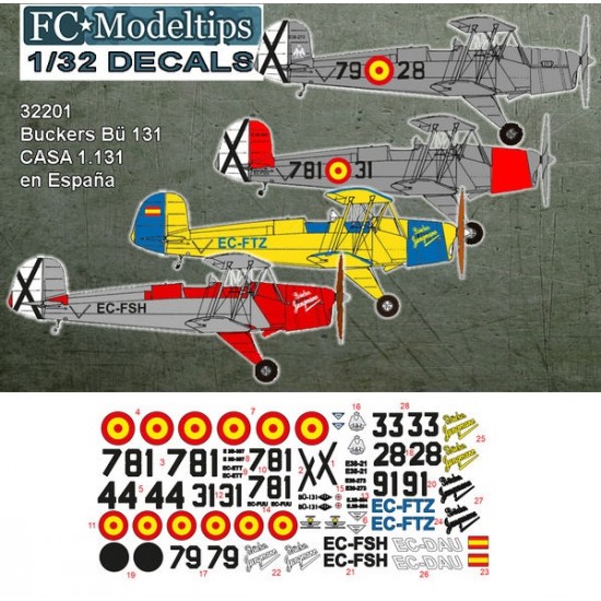 Decals for 1/32 Bucker Bu 131 & CASA 1131 in Spain