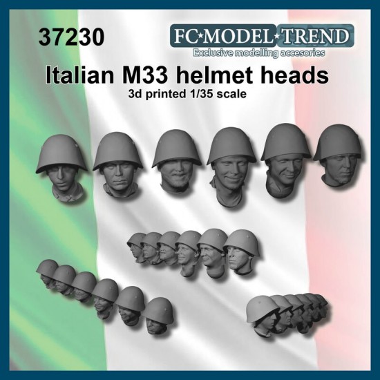 1/35 WWII Italian Soldier Heads w/M33 Helmet
