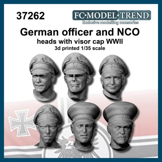 1/35 WWII German Officer and NCO Heads with Visor Caps