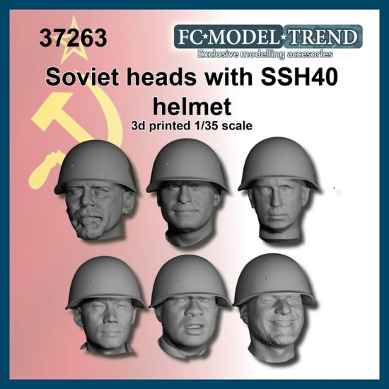 1/35 Soviet Solider Heads with SSH40 Helmets