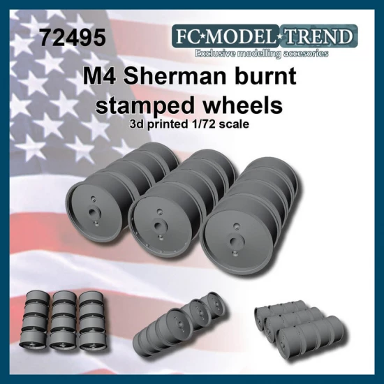 1/72 M4 Sherman Burnt Solid Wheels