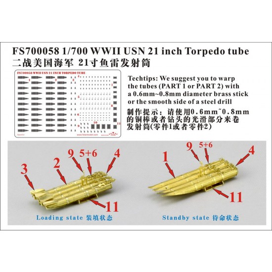 1/700 WWII USN 21inch Torpedo Tube (1 photo-etched sheet)