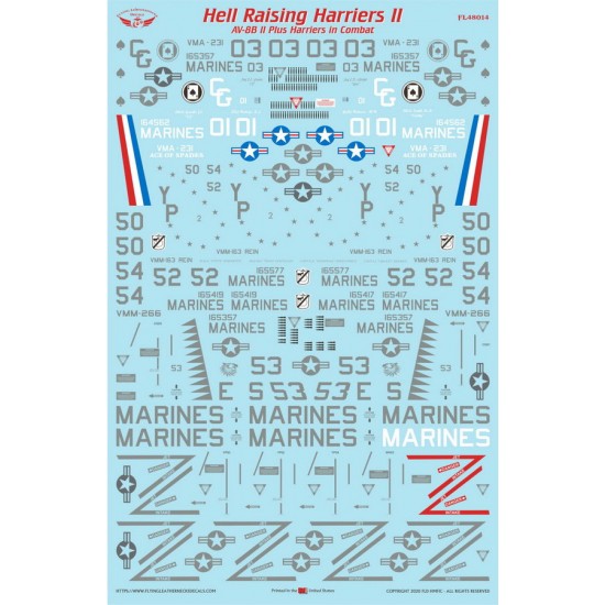 1/48 AV-8B II Plus Hell Raising Harriers II Waterslide Decals