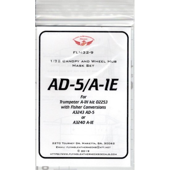 1/32 A-1E/AD-5 Canopy/Wheel Mask for Trumpeter A-1H #02253 with Fisher Conversion #3243/40