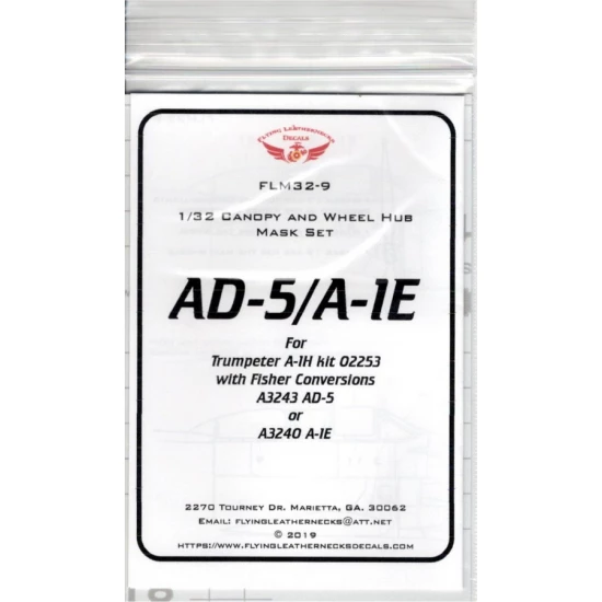 1/32 A-1E/AD-5 Canopy/Wheel Mask for Trumpeter A-1H #02253 with Fisher Conversion #3243/40