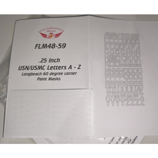 1/48 .25 inch USN/USMC Letters A to Z (6 ea) - Longbeach 60 degree