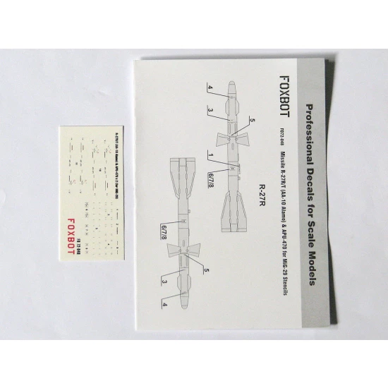 1/72 Soviet MiG-29 Missile R-27R/T (AA-10 Alamo) and APU-470 Stencils Decals
