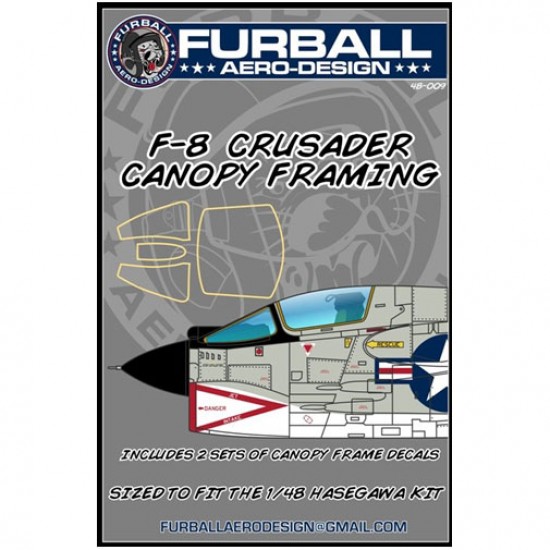 1/48 F-8 Crusader Canopy Frames Decals for Hasegawa kit (water-slide)