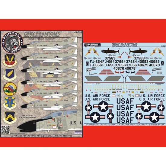 Decals for 1/48 F-4C "Gull Gray USAF Phantoms" from Vietnam Conflict
