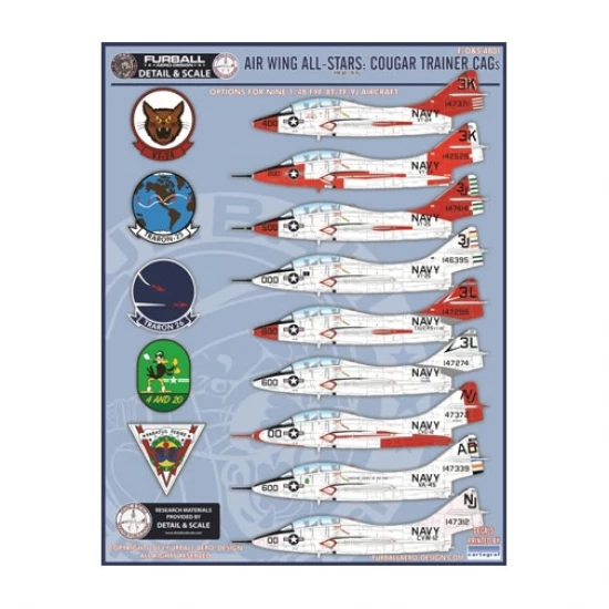 Decals for 1/48 Air Wing All-Stars: Cougar Trainer CAGs F9F-8T/TF-9J