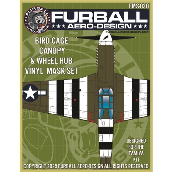 1/48 P-51B Canopy (birdcage) and Wheel Hub Vinyl Mask Set for Tamiya Kit
