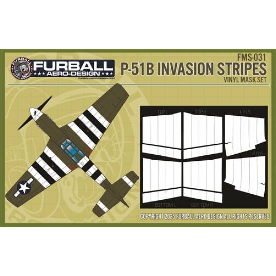 1/48 P-51B Invasion D-Day Stripes Vinyl Mask Set for Tamiya/Eduard kits