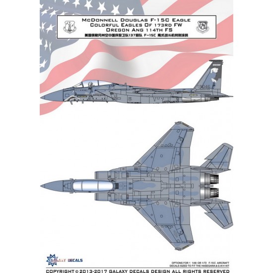 Decals for 1/48 McDonnell Douglas F-15C Eagle 173rd Fw Oregon & 114th FS