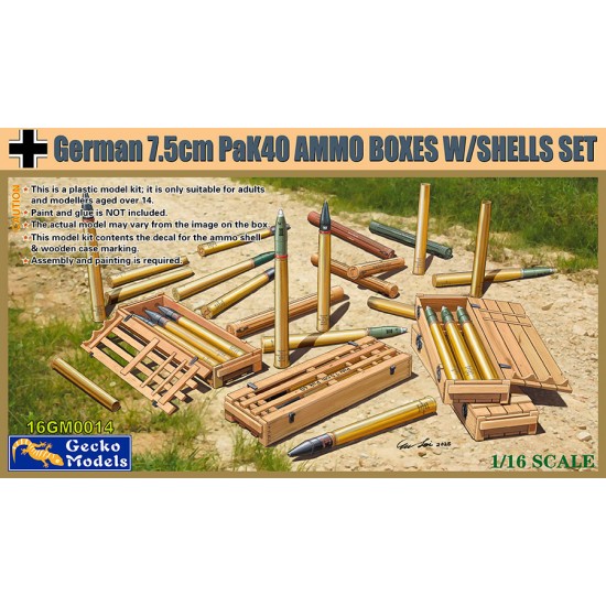 1/16 German 7.5cm Pak40 Ammo Boxes with Shells Set