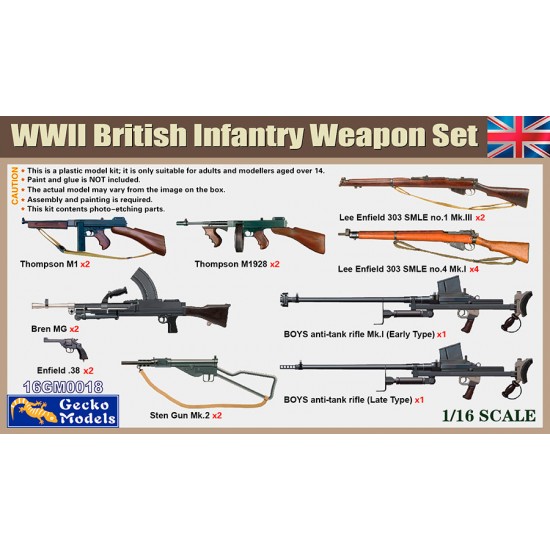 1/16 WWII British Infantry Weapon and Accessories Set