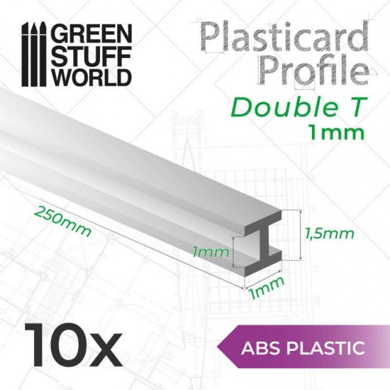 ABS Plasticard - Profile DOUBLE-T 1mm (lenght 250mm)