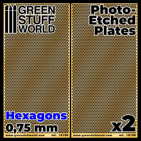 Photo-etched Plates - 0.75mm Medium Hexagons (60x120mm, thickness 0.2mm, 2pcs)