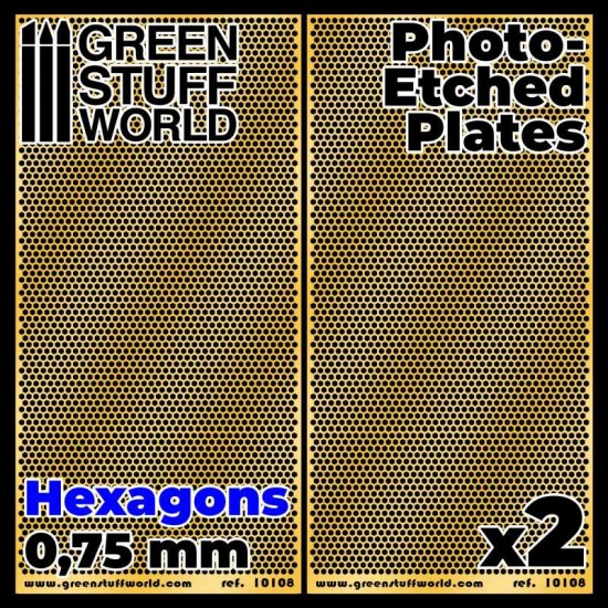 Photo-etched Plates - 0.75mm Medium Hexagons (60x120mm, thickness 0.2mm, 2pcs)