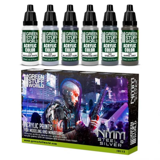 Acrylic Paint Set - NMM Steel and Silver (6x 17ml)