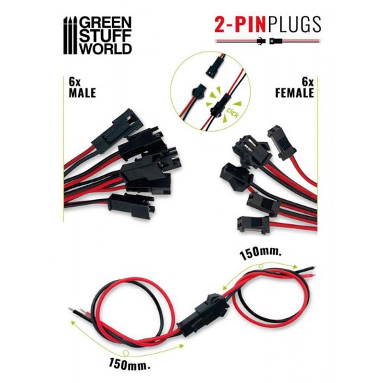 2-pin Plug - 6 Male and 6 Female Quick Connectors Green Stuff World 11692