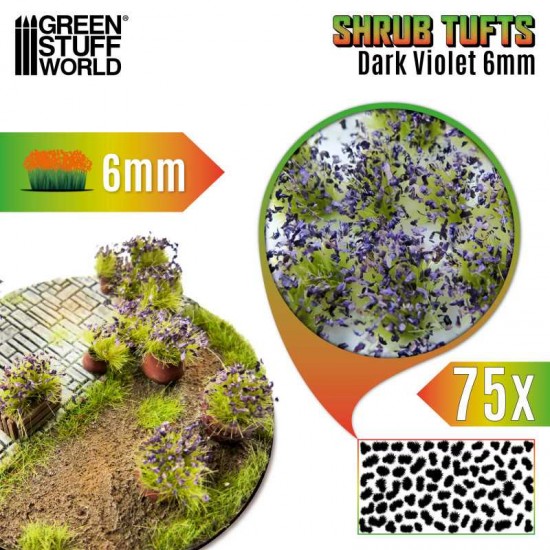 Shrub Tufts - Self-adhesive Dark Violet Blossom (Fiber 6mm high, Plastic sheet 7x14cm)