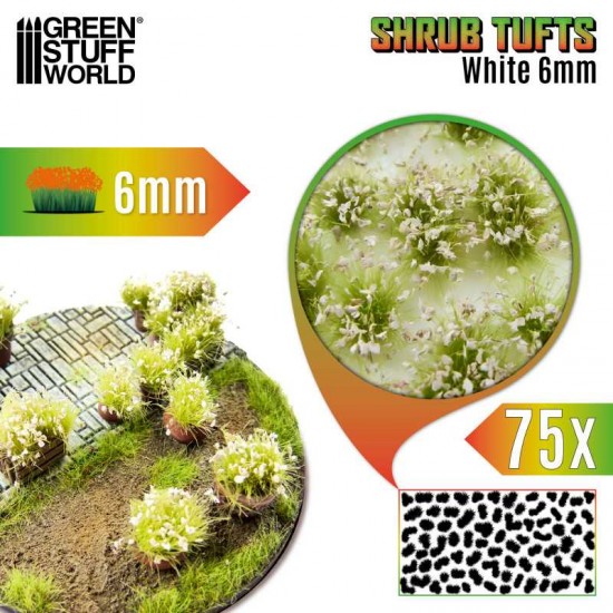 Shrub Tufts - Self-adhesive White Blossom (Fiber 6mm high, Plastic sheet 7x14cm)